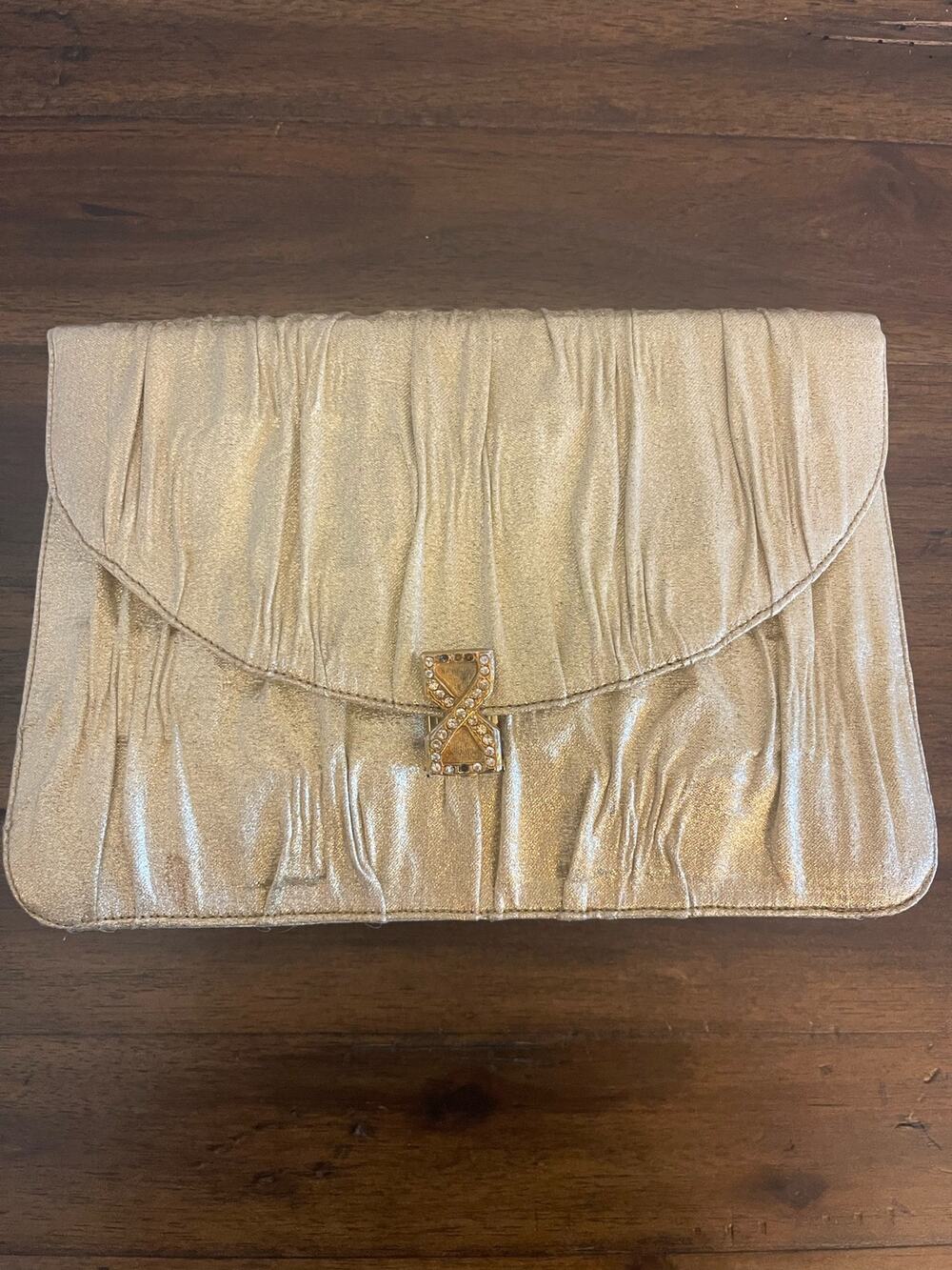 Vintage Lou Taylor Gold Clutch with Fold Out Mirror Italy